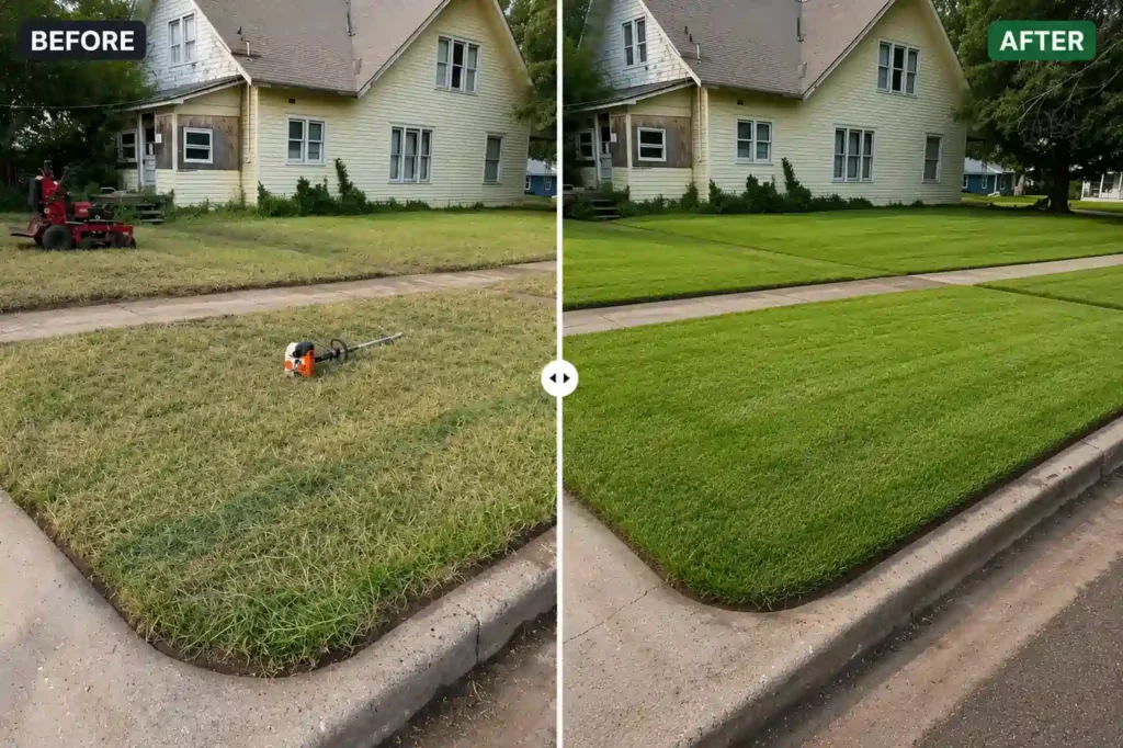 before and after of lawn cleanup