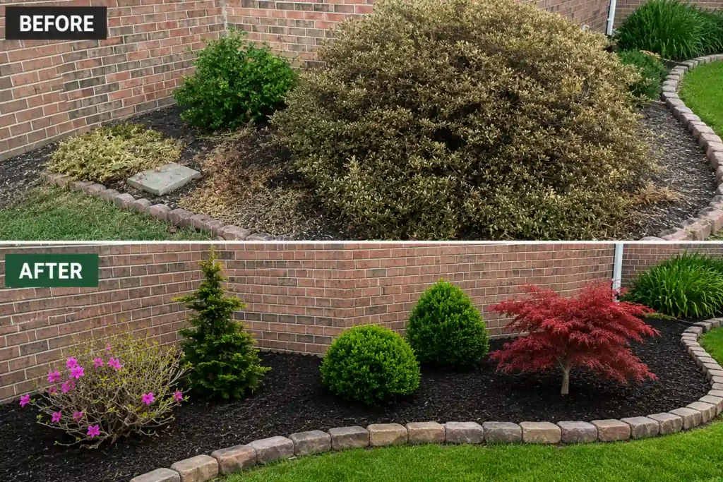before and after of mulch installation